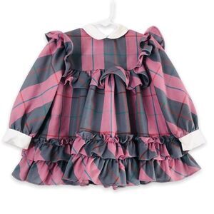 Vintage Martha's Miniatures Size 3T We're Fussy Purple Pink Plaid Ruffle Dress‎